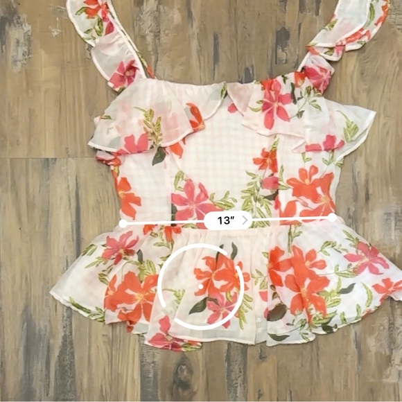 Guess Pink Gingham Floral Daydream Chiffon Cold Shoulder Peplum Top - Picture 12 of 12